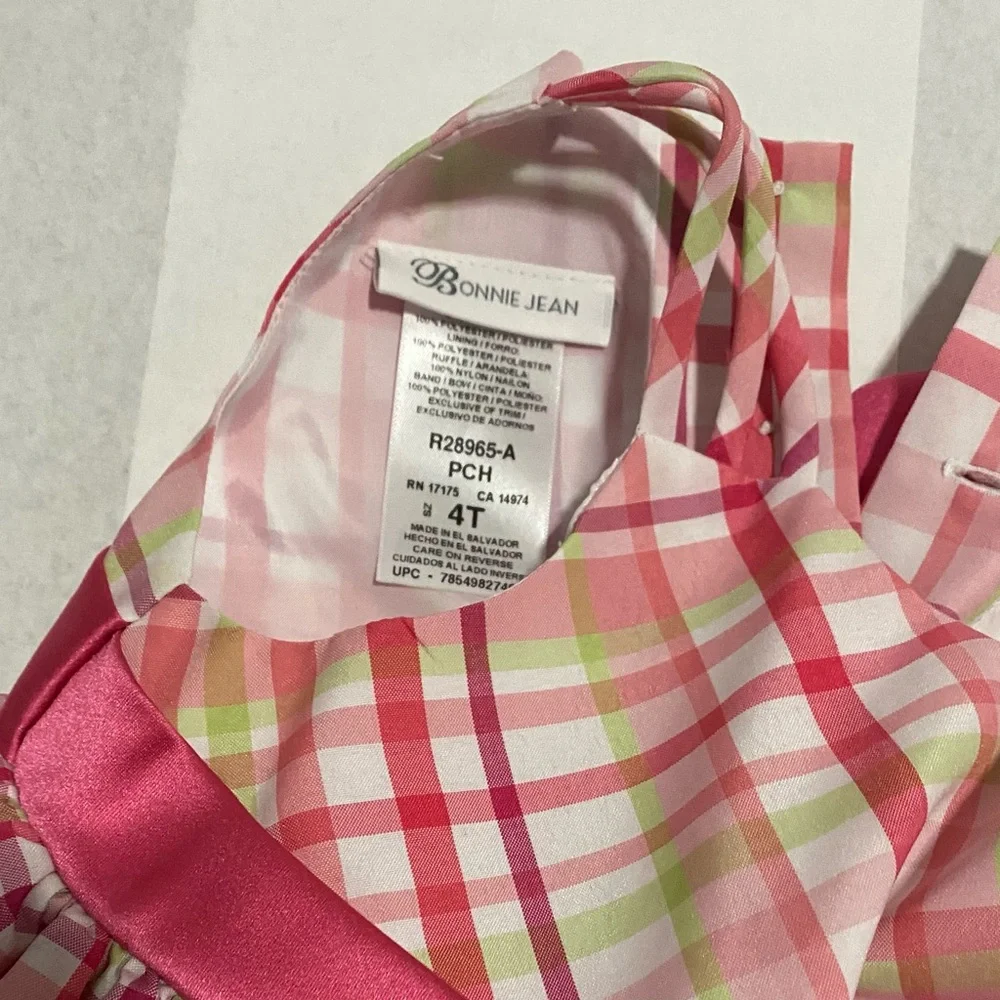 Bonnie Jean Size 3T- 4T Girls Plaid Dress & Bolero Pink Green Formal Church Set